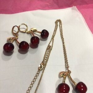 Dark Cherry 🍒 & Gold Jewelry Set